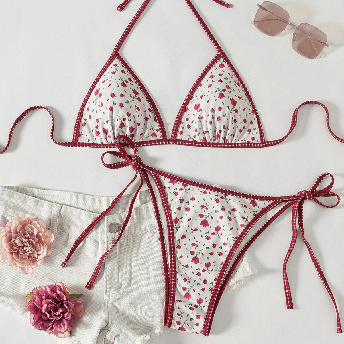 Floral Ice Cream Tie-Strap Two-Piece Swimsuit Bikini