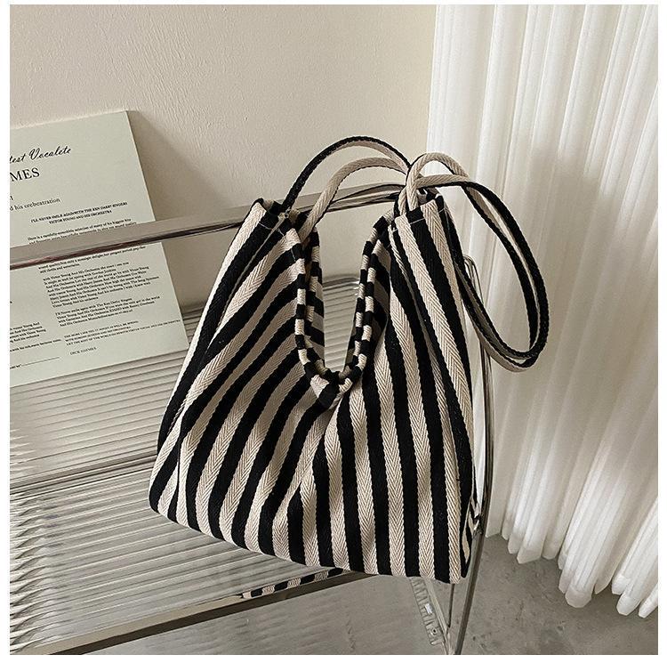 Women's Bohemian Minimalist Stripe Canvas Tote Bag