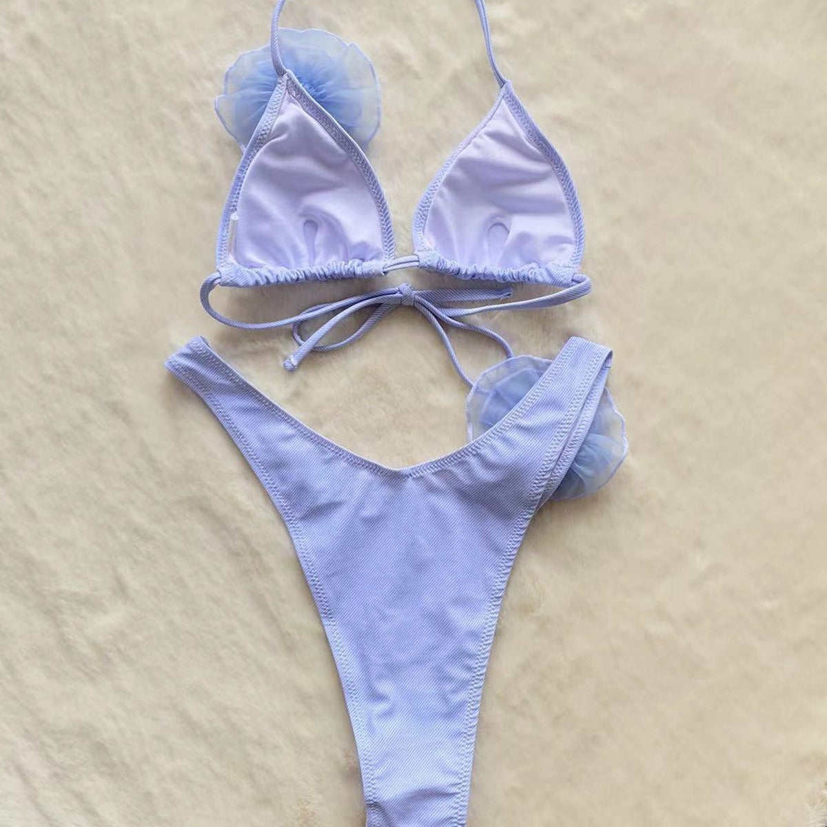 Striped Three-Dimensional Flower 2-Piece Bikini
