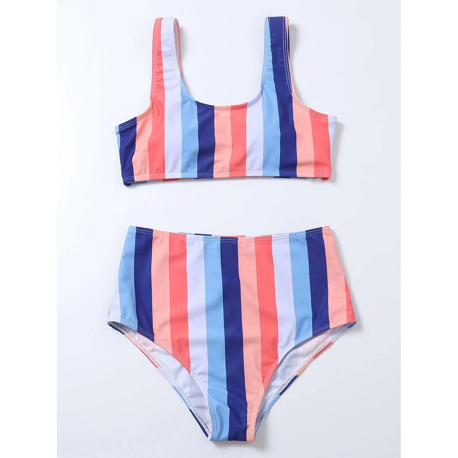 Amazing High Waisted Striped Push Up Bikini Set Swimsuits