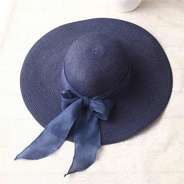 Women's Ribbon Bow-knot Wide Brim Beach Hat