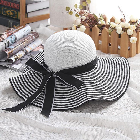 Women's Hepburn Striped Bowknot Summer Sun Hat