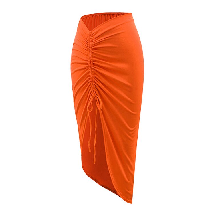 Women’s orange beach skirt cover‑up — lightweight, semi‑sheer fabric with elastic waist; perfect over swimwear.