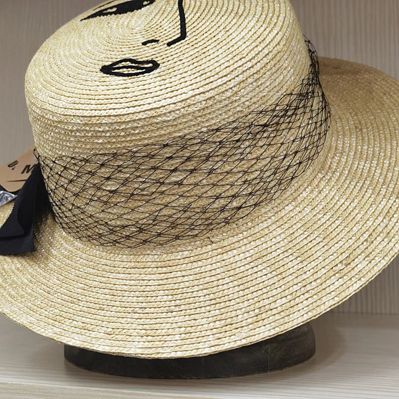 Women's Fashion Lace Bow Wide Brim Straw Sunhat