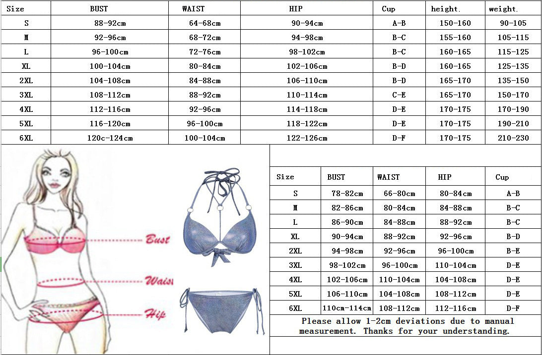 Size chart for women's lingerie with measurements and illustrations.