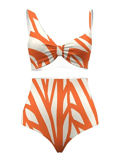 Orange Cream Stripe Printed Beachwear