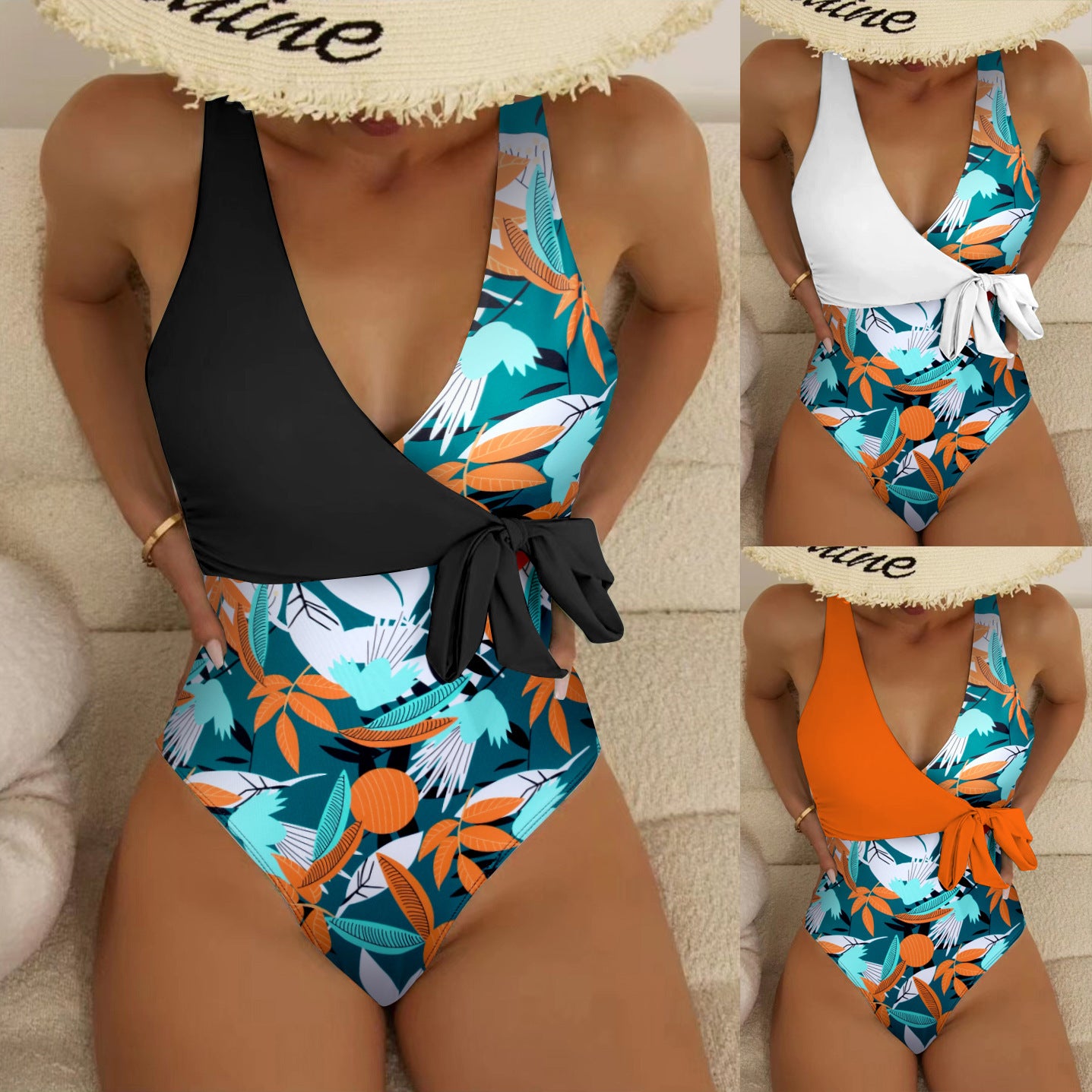 Angelic Holiday One-Piece Color Block Swimsuit