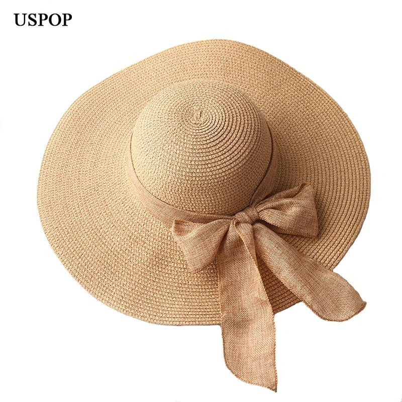 Women's Ribbon Bow-knot Wide Brim Beach Hat