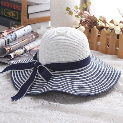 Women's Hepburn Striped Bowknot Summer Sun Hat
