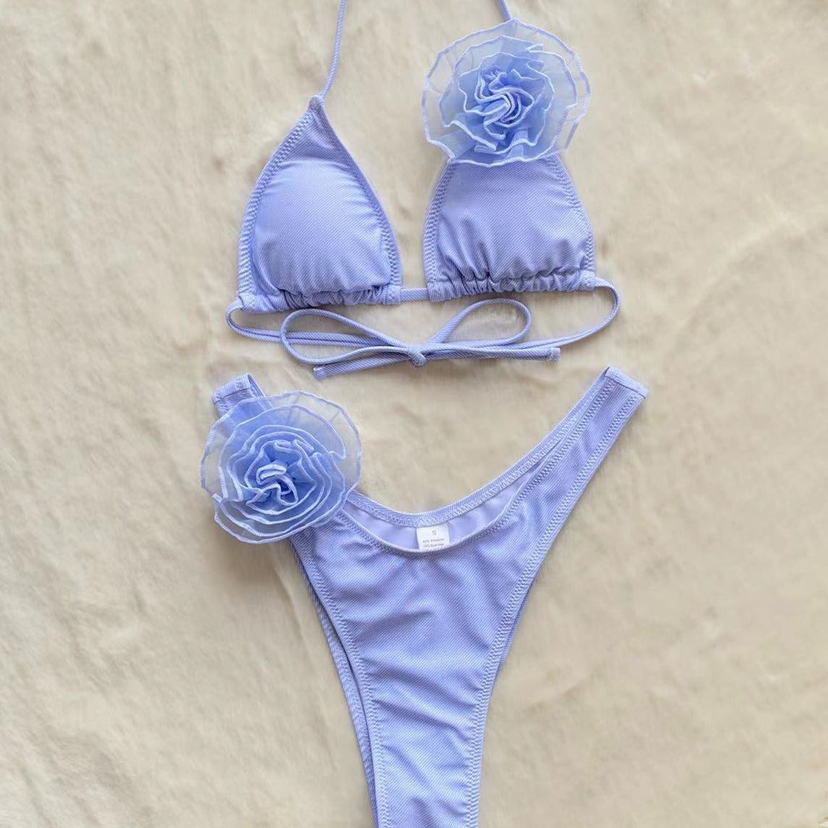 Striped Three-Dimensional Flower 2-Piece Bikini