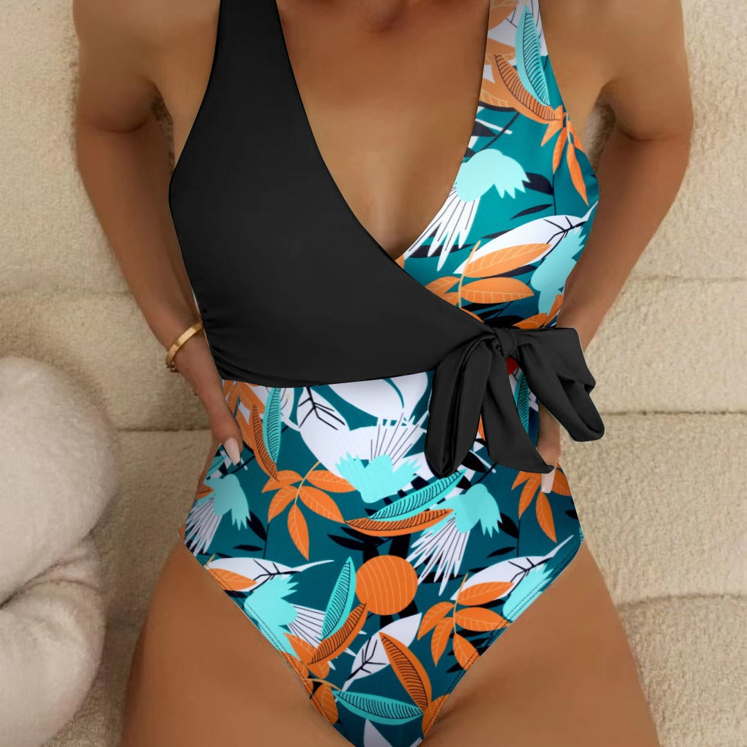 Angelic Holiday One-Piece Color Block Swimsuit
