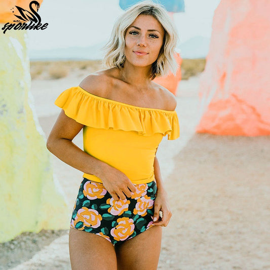 Sunshine Ruffle Off-Shoulder Bathing Suit Beach Wear