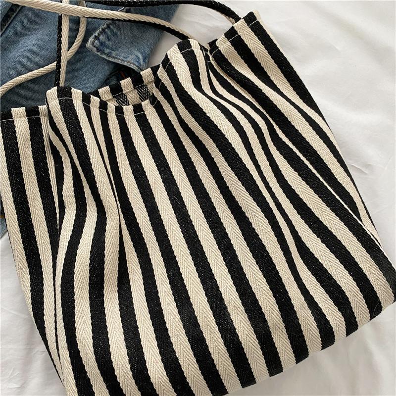 Women's Bohemian Minimalist Stripe Canvas Tote Bag
