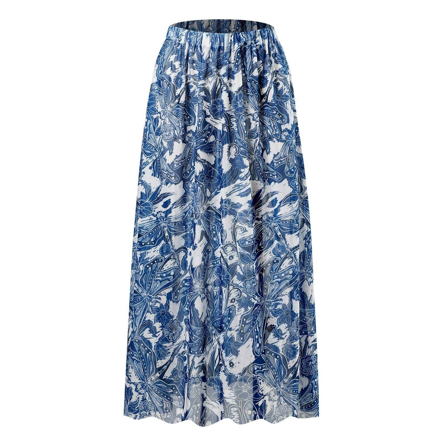 Blue floral skirt coverup on a white background