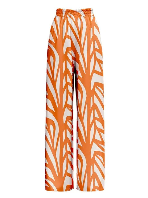 Orange Cream Stripe Printed Beachwear