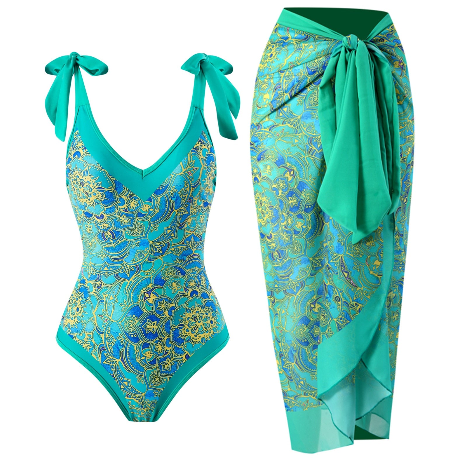 Beautiful one‑piece bikini with adjustable straps and high‑waist bottom.