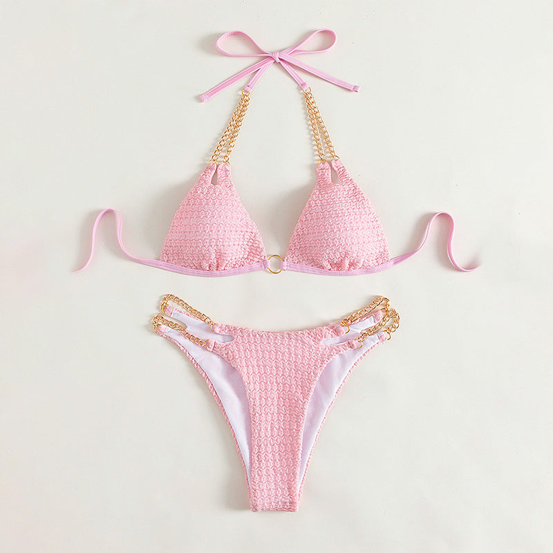 Chain Split High-Waist Beach Swimsuit