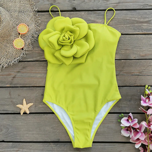 3D Flower One shoulder Swimsuit One Piece Swimwear