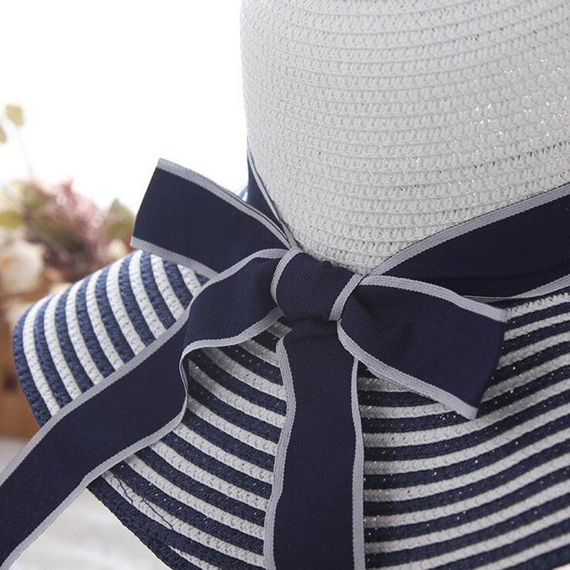 Women's Hepburn Striped Bowknot Summer Sun Hat