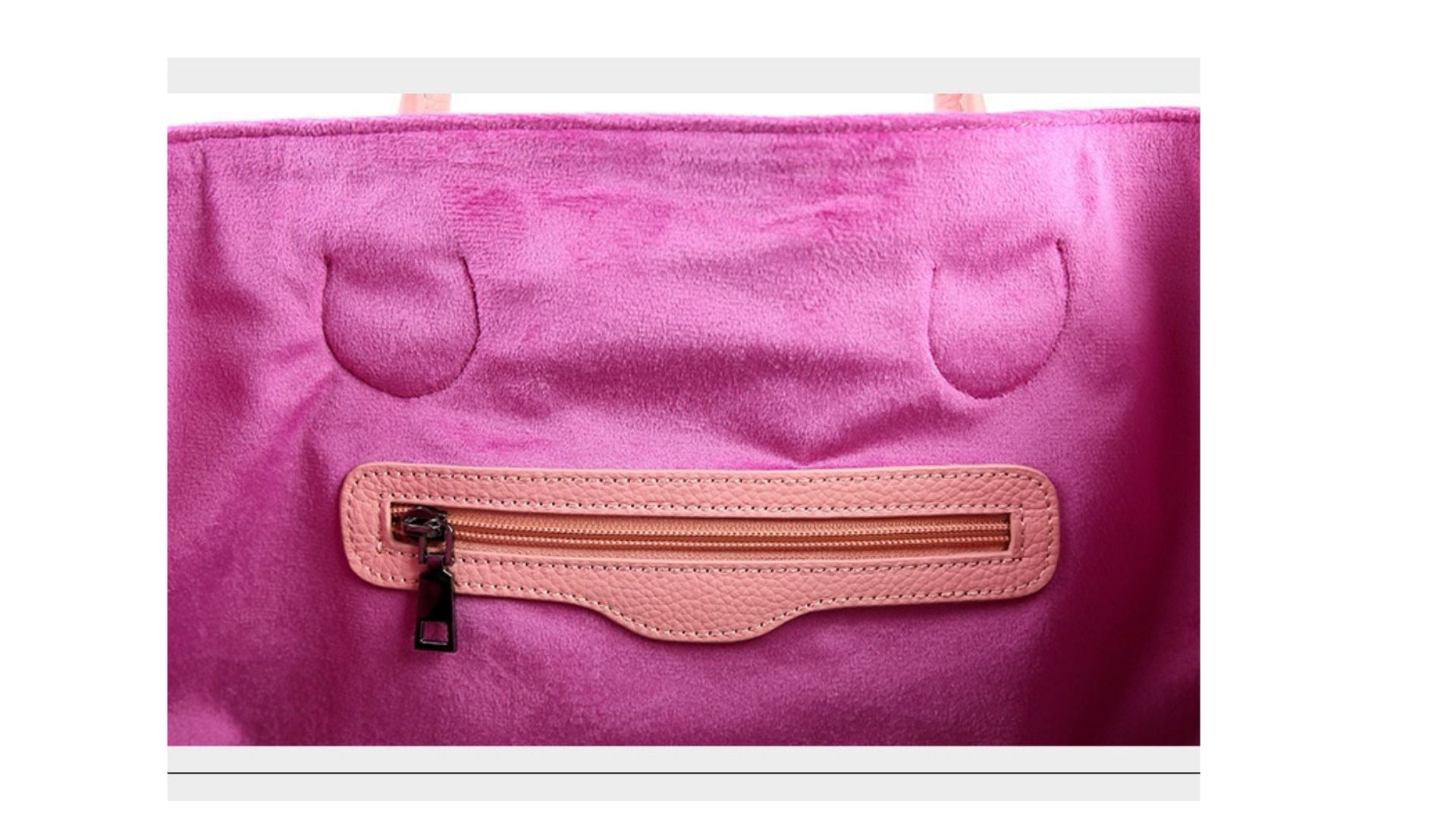 Close-up of a pink bag with a zipper on a white background