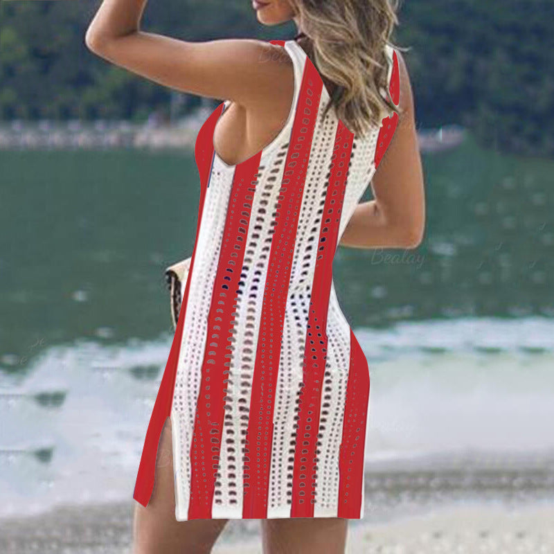 Peachy Waves Hollow Knit Women Beach Dress Swimsuit Cover-up