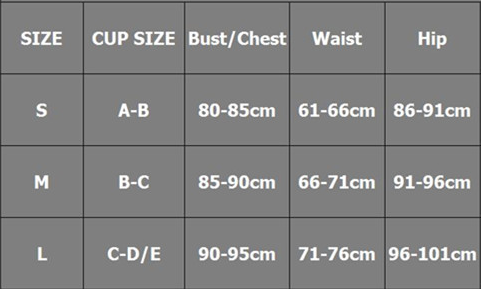 Size chart for clothing with measurements in centimeters