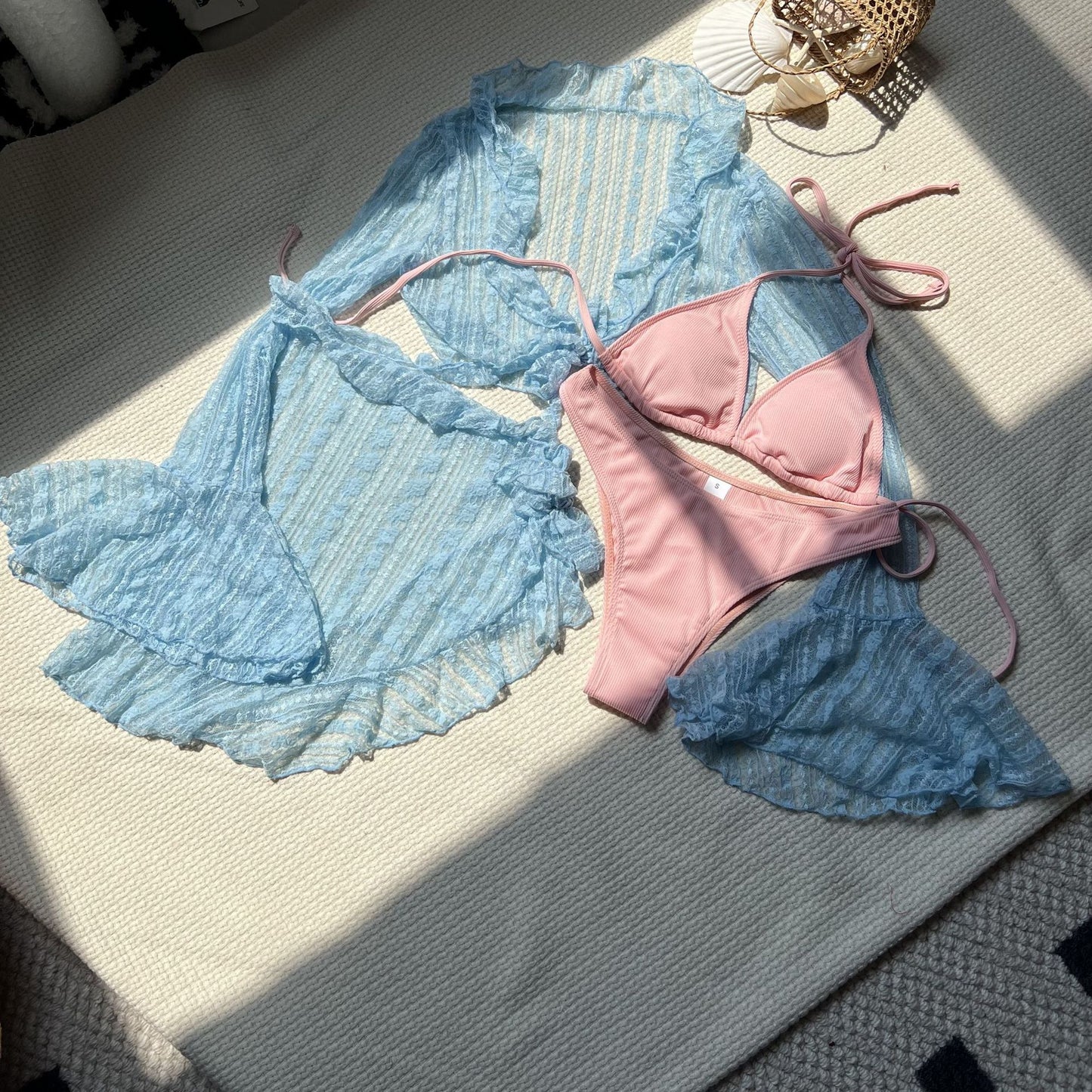 Ruffle 4-piece Bikini and Coverup