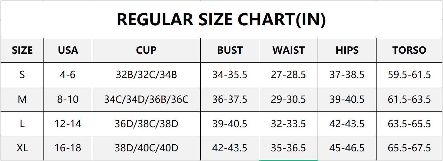Size chart for women's clothing with measurements in inches.