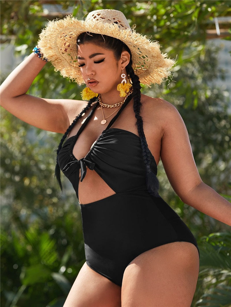 Sweet Peach Hollowed Cut-Out One-Piece Swimsuit