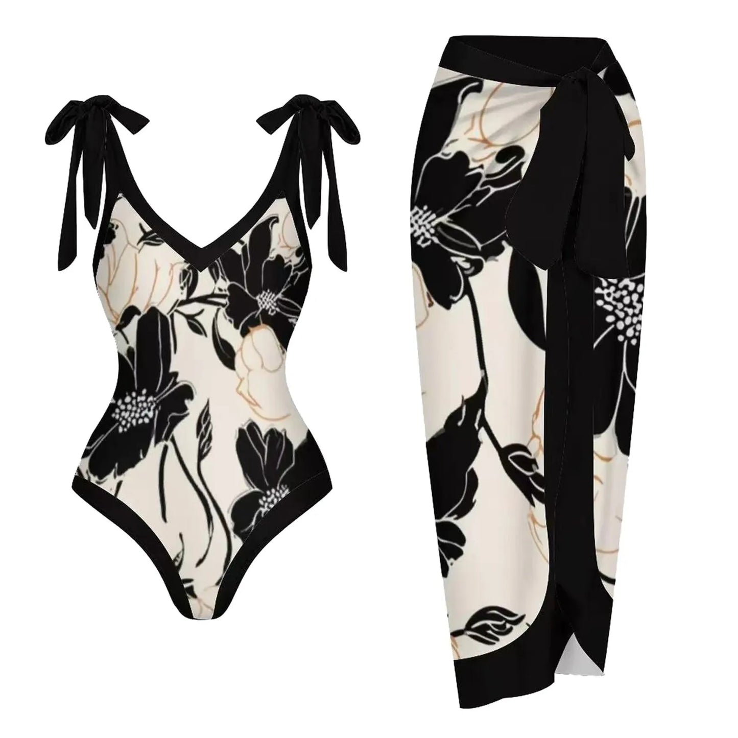 V-neck Wrap Skirt Beach Swimwear