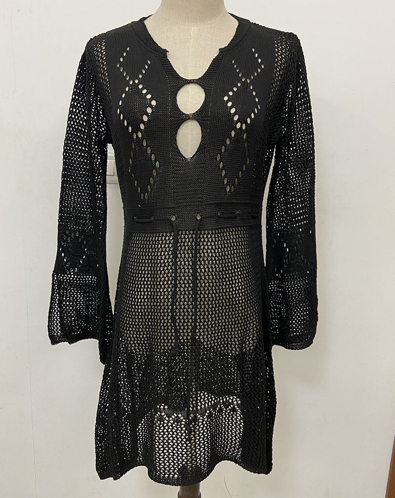 Hollow cutout flared beach cover shirt