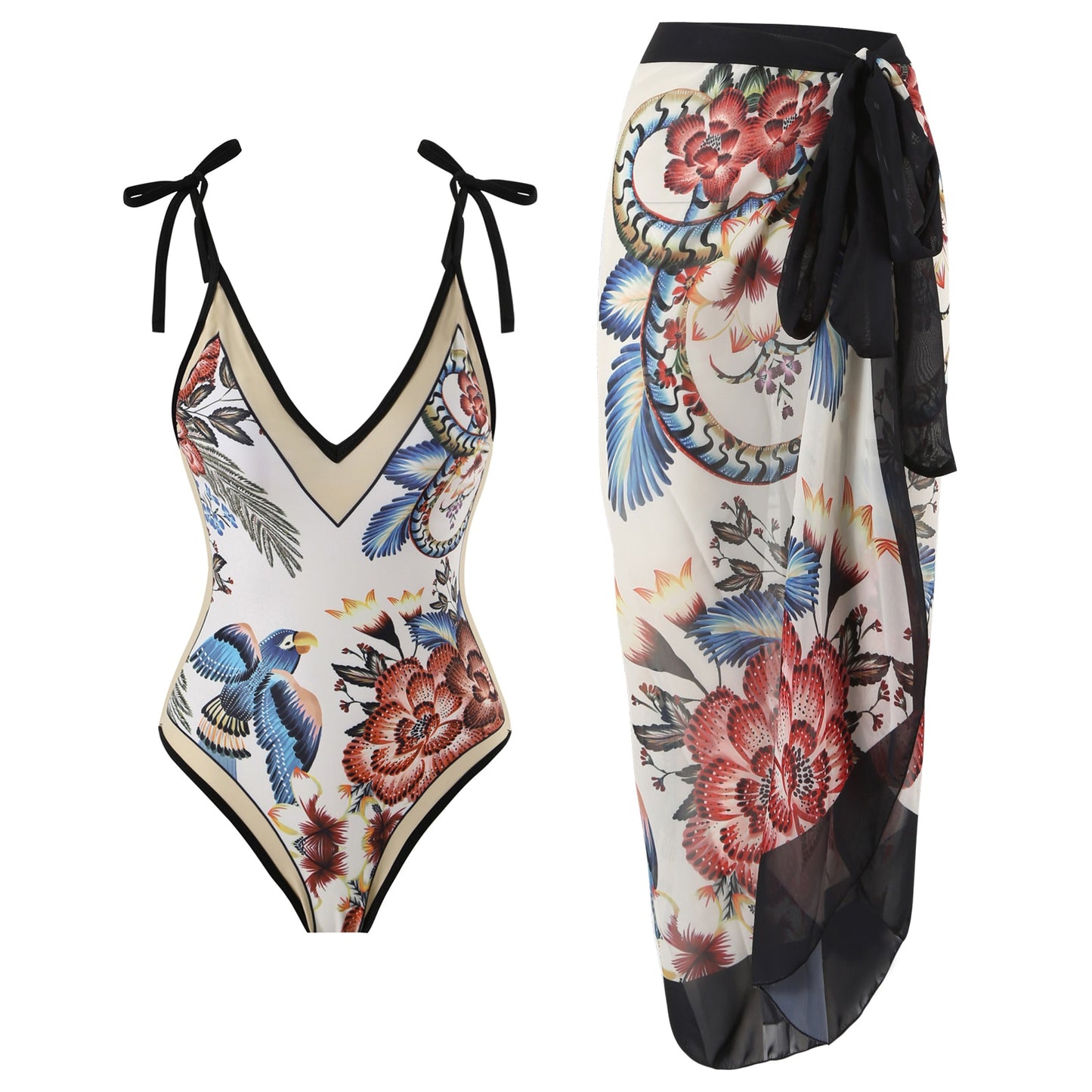 Beautiful one‑piece bikini with adjustable straps and high‑waist bottom.