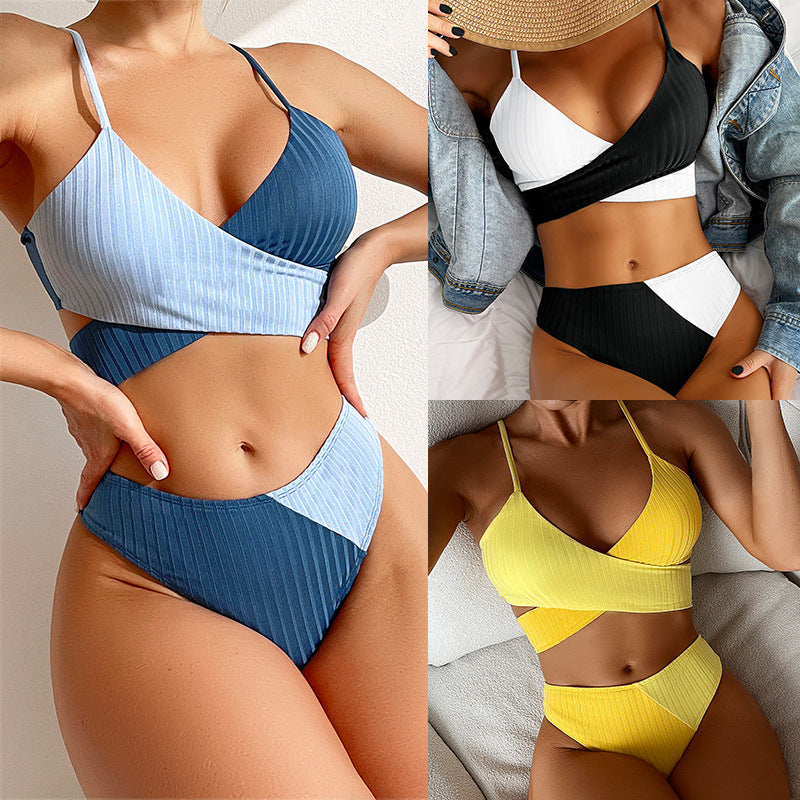"Sunset Crisscross" Color Matching High Waist Bikini