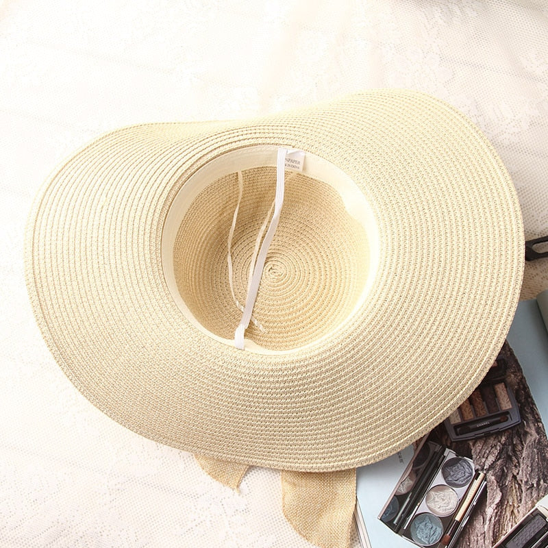 Women's Ribbon Bow-knot Wide Brim Beach Hat