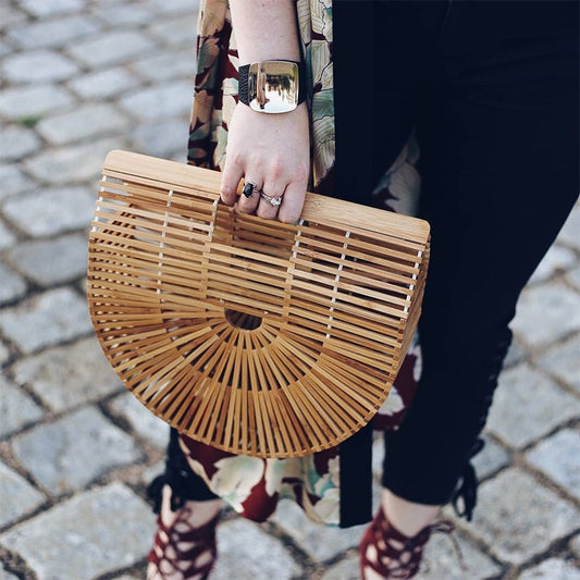 Women's Wooden Bamboo Clutch Handbag Purse