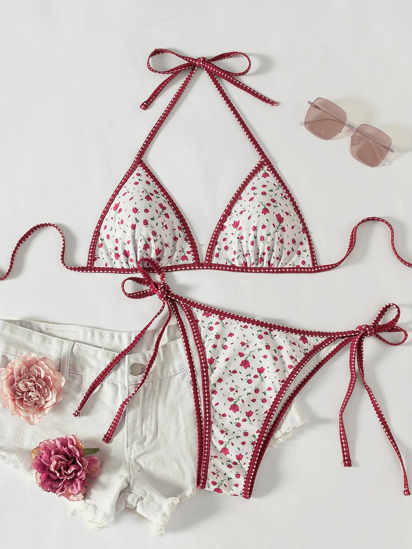Floral Ice Cream Tie-Strap Two-Piece Swimsuit Bikini