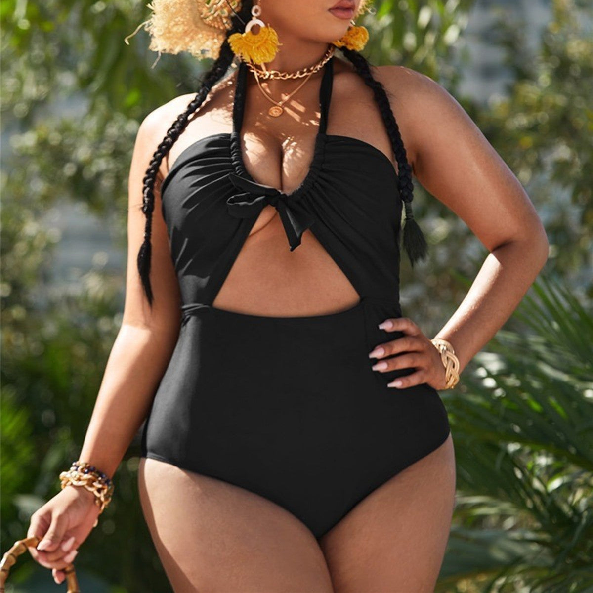 Sweet Peach Hollowed Cut-Out One-Piece Swimsuit