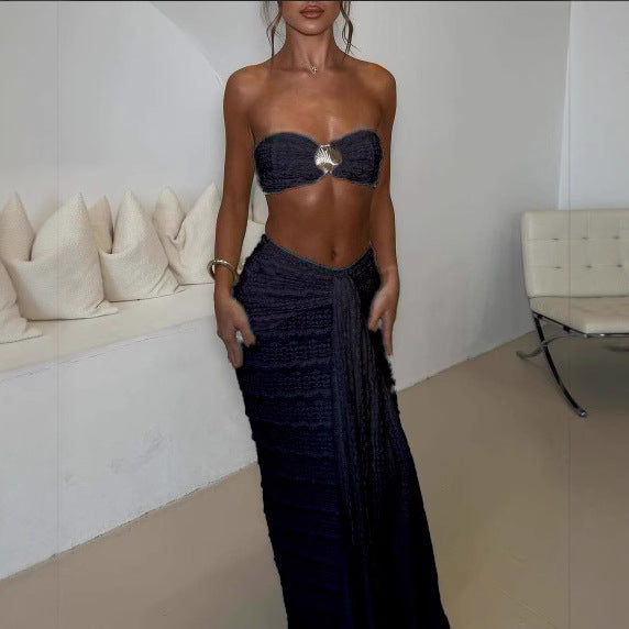 Lace jacquard seaside two‑piece set