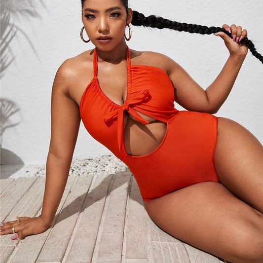 Sweet Peach Hollowed Cut-Out One-Piece Swimsuit