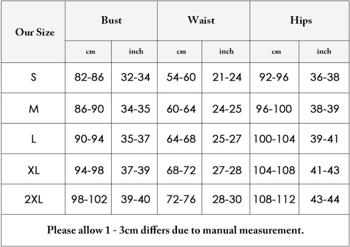 Size chart for clothing measurements in centimeters and inches.