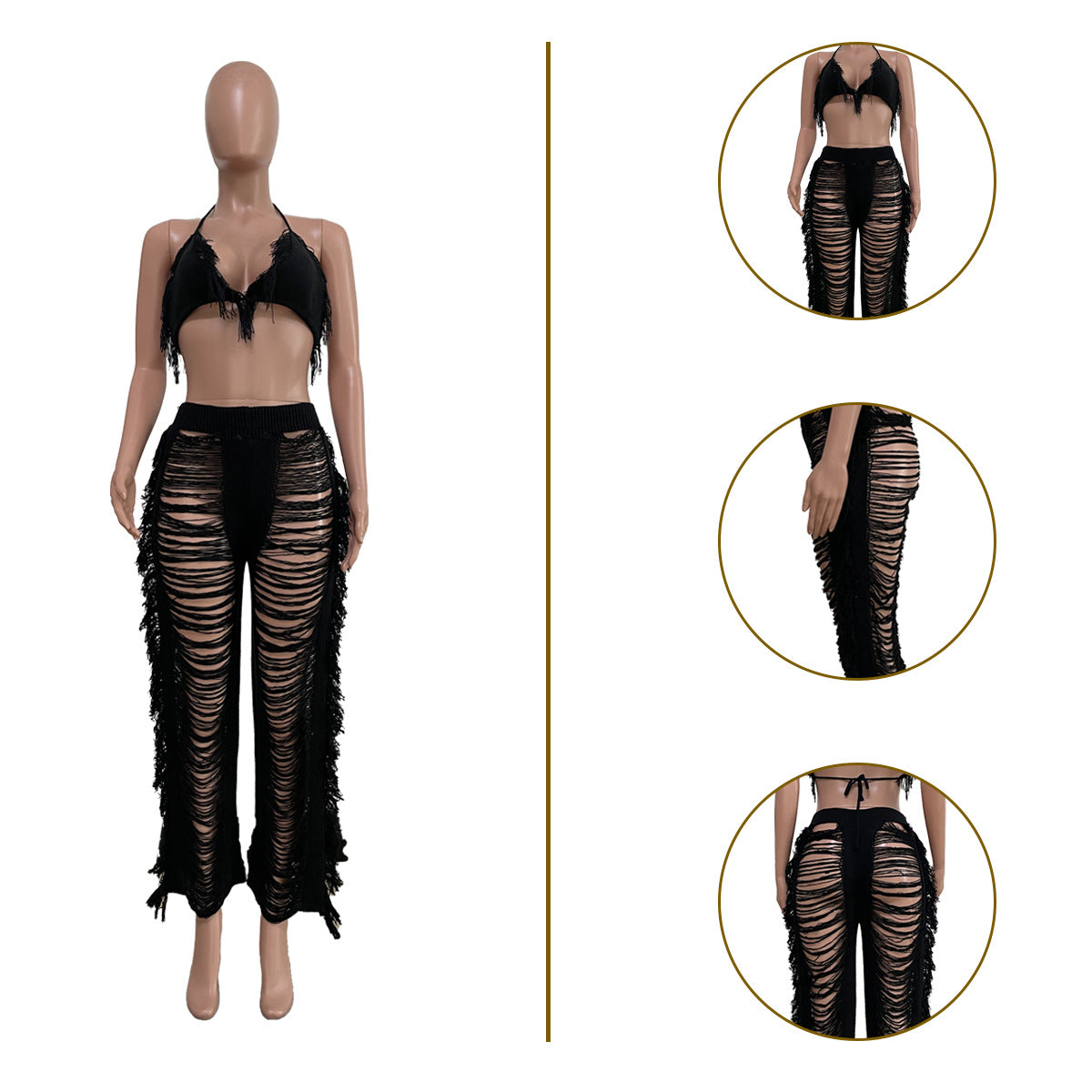 Frilly Knit Fringe Beach Cover-up Set
