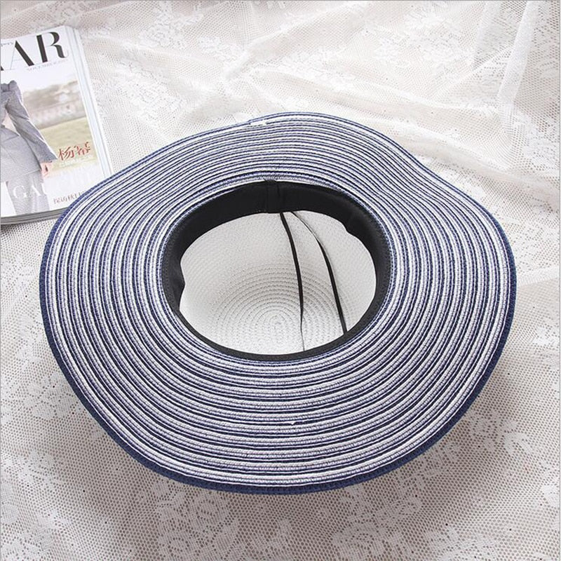 Women's Hepburn Striped Bowknot Summer Sun Hat