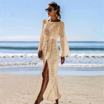 Summer Knitted Beach Long Sleeve Dress Cover-up
