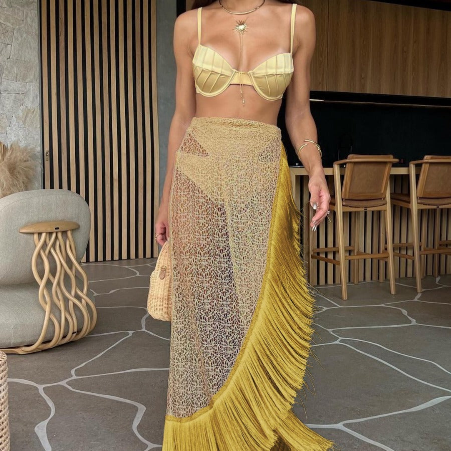 Radiant Split Style Tassel Beach Swimsuit Set