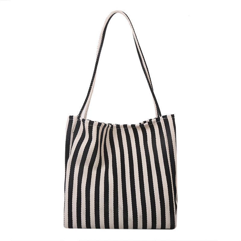 Women's Bohemian Minimalist Stripe Canvas Tote Bag
