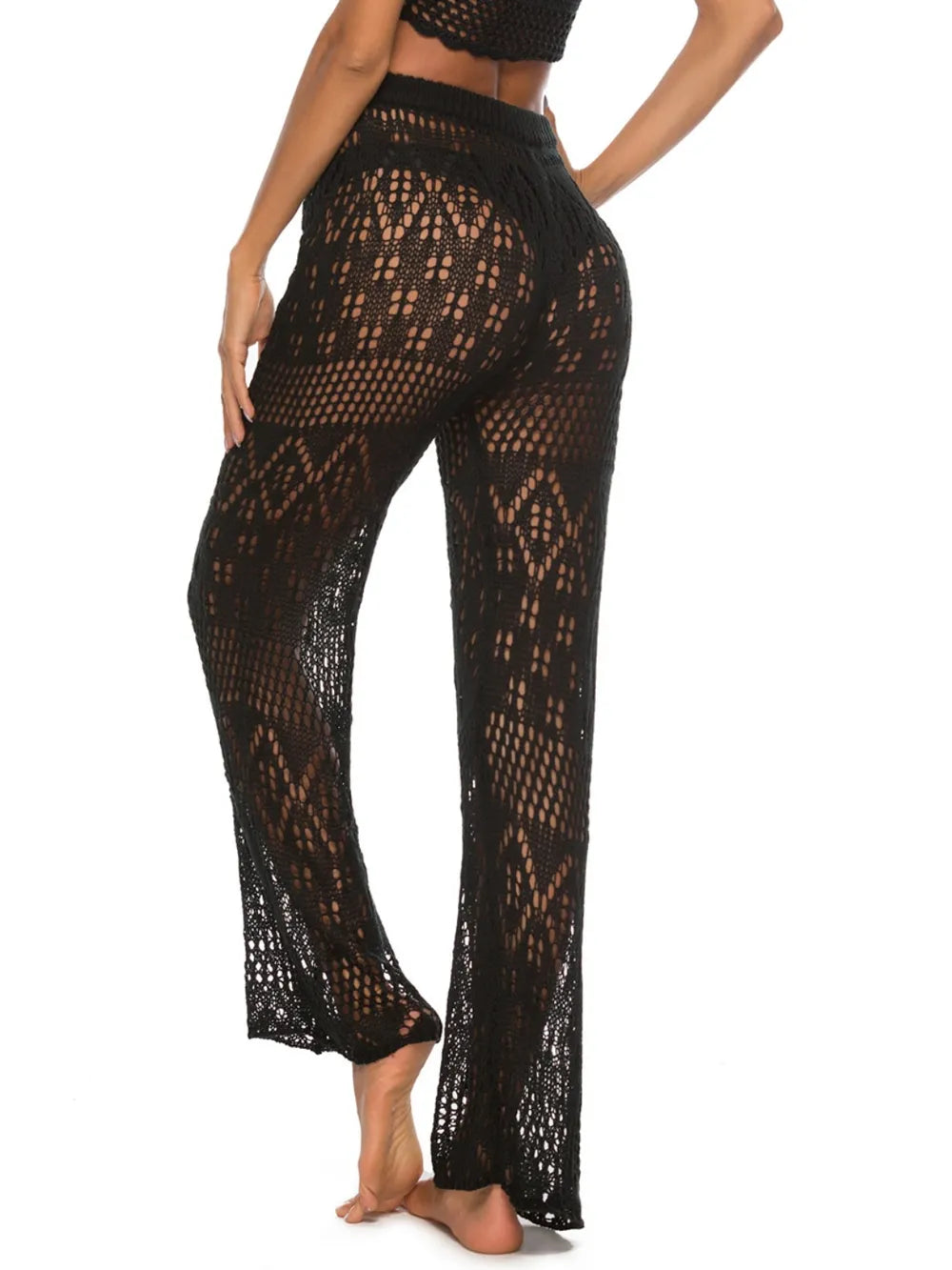 Back view of straight swim pants cover up showing clean straight hem and smooth back panel.