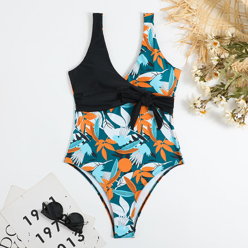 Angelic Holiday One-Piece Color Block Swimsuit