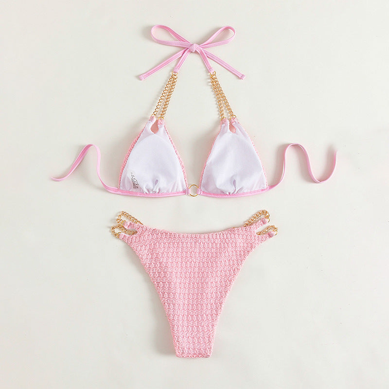 Chain Split High-Waist Beach Swimsuit