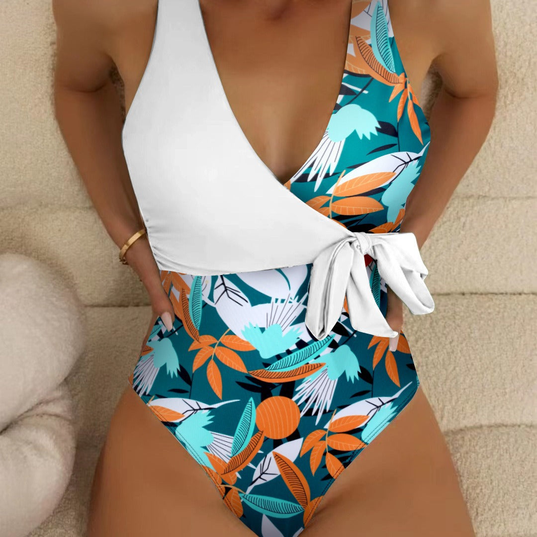 Angelic Holiday One-Piece Color Block Swimsuit