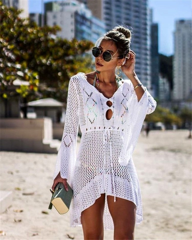 Hollow cutout flared beach cover shirt